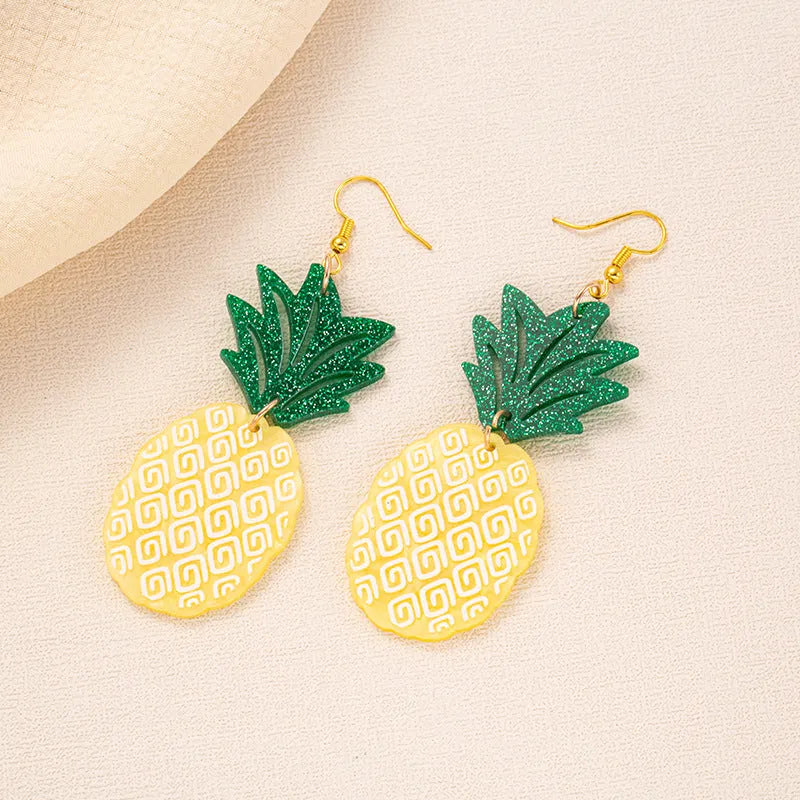 Jackfruit-shaped dangle earrings in acrylic and alloy, shown in one of five colour styles.