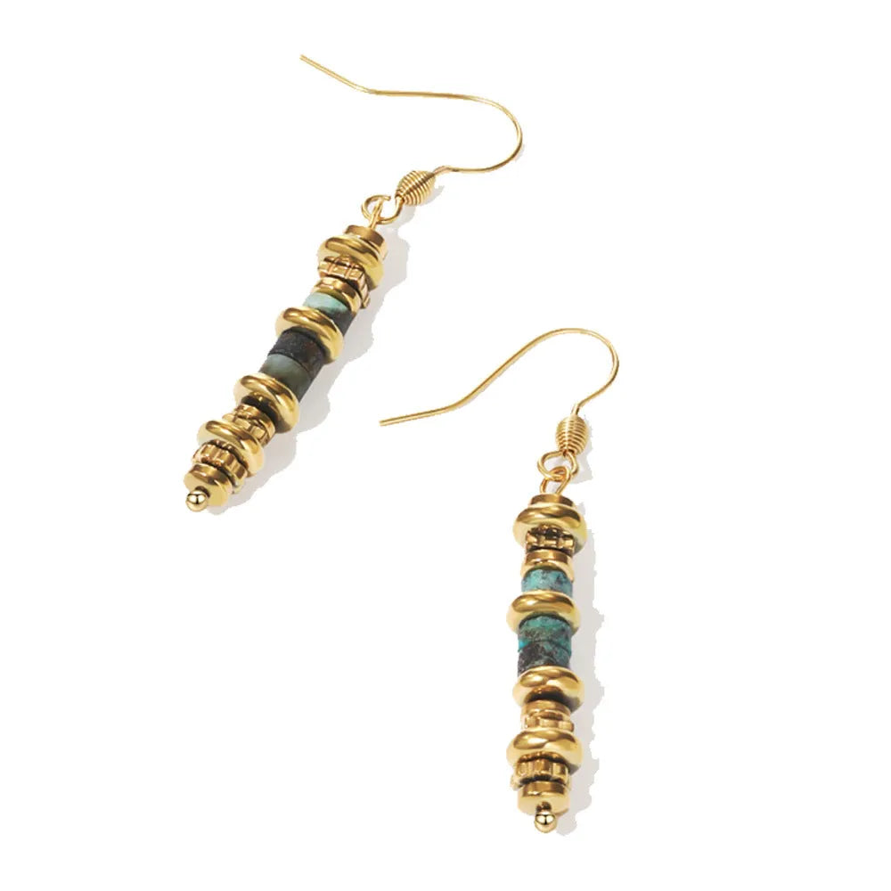 Geometric titanium steel dangle earrings with retro European American design in metallic finish