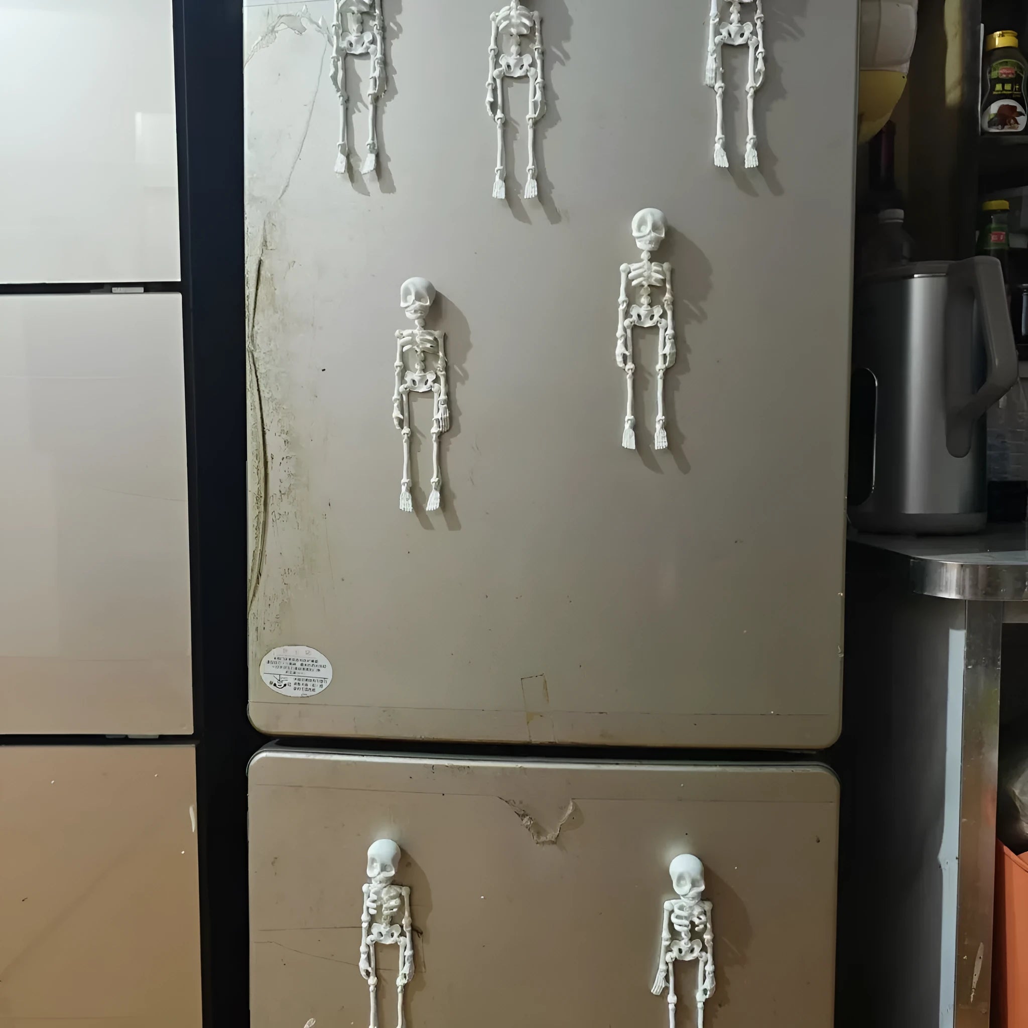 3D printed skull refrigerator magnet in multiple colours measuring 18cm high by 4.5cm wide