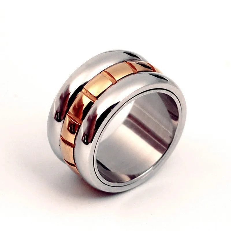 Gold titanium steel knuckle ring with ultra-wide rotatable band design