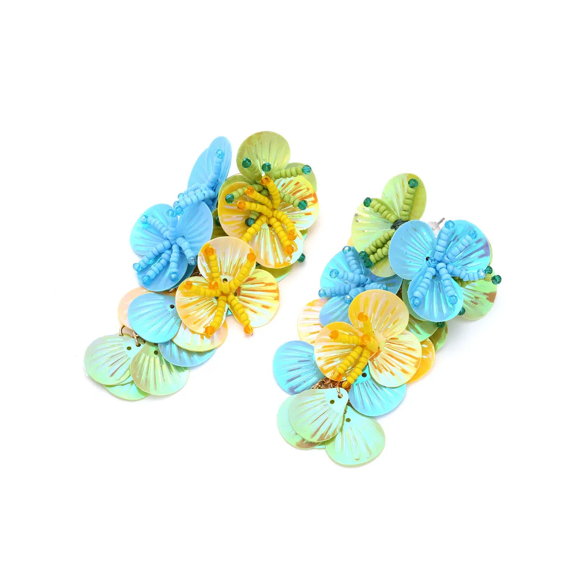 Handmade colourful string bead flower earrings with exaggerated dopamine style and European-American aesthetic