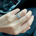 Adjustable silver couple ring with heart shape, D colour moissanite, and Chinese dragon phoenix decorations