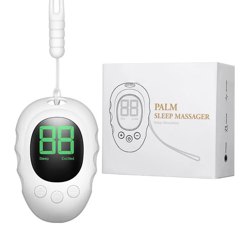Silicone sleep aid hand grip monitoring device in white, black, or green colour with charging cable.