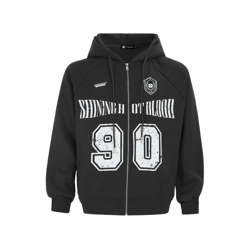 Women's loose-fit hooded jacket with retro letter embroidery in apricot colour.