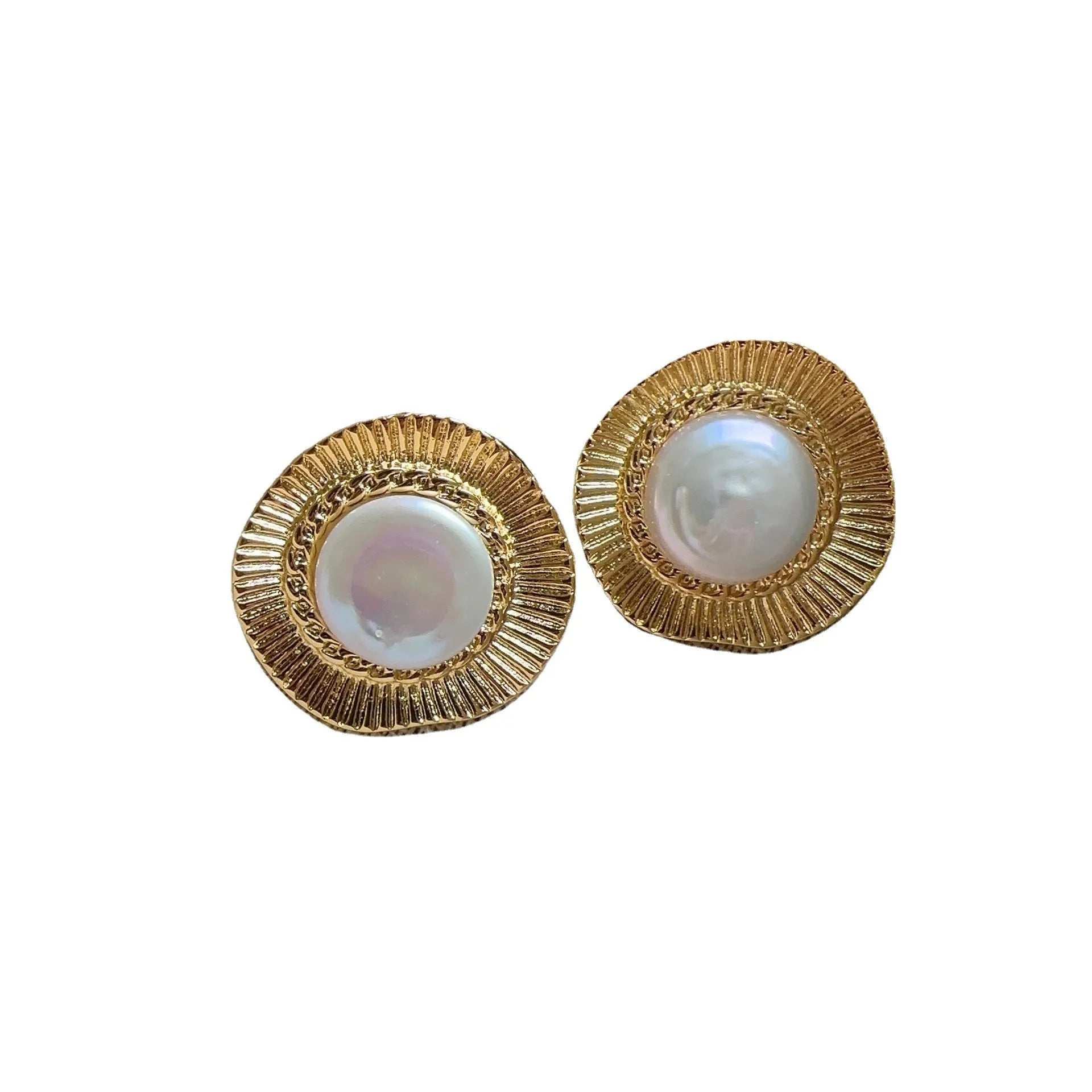 Round gold electroplated retro earrings for women with French-inspired geometric design