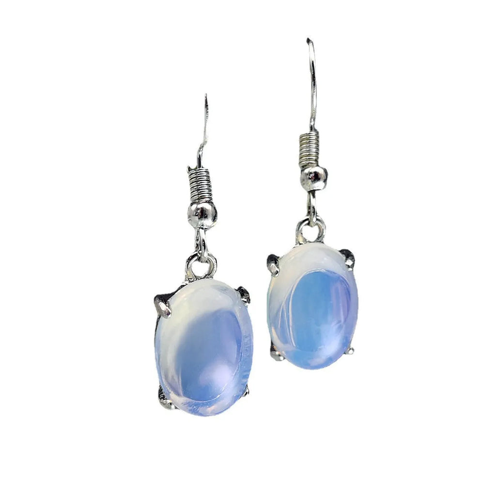 Women's opal earrings with cross pendant in drop shape and moonlight opal colour