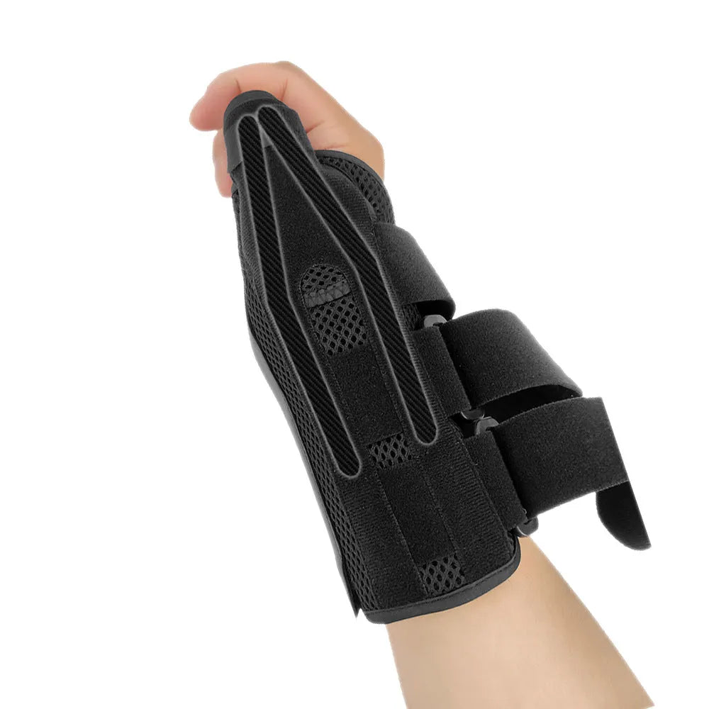 Carbon fibre sports wrist guard with thumb strap in black and grey