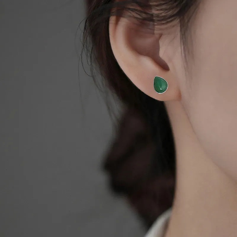 New Chinese style water drop ear studs in white gold colour on copper base for women