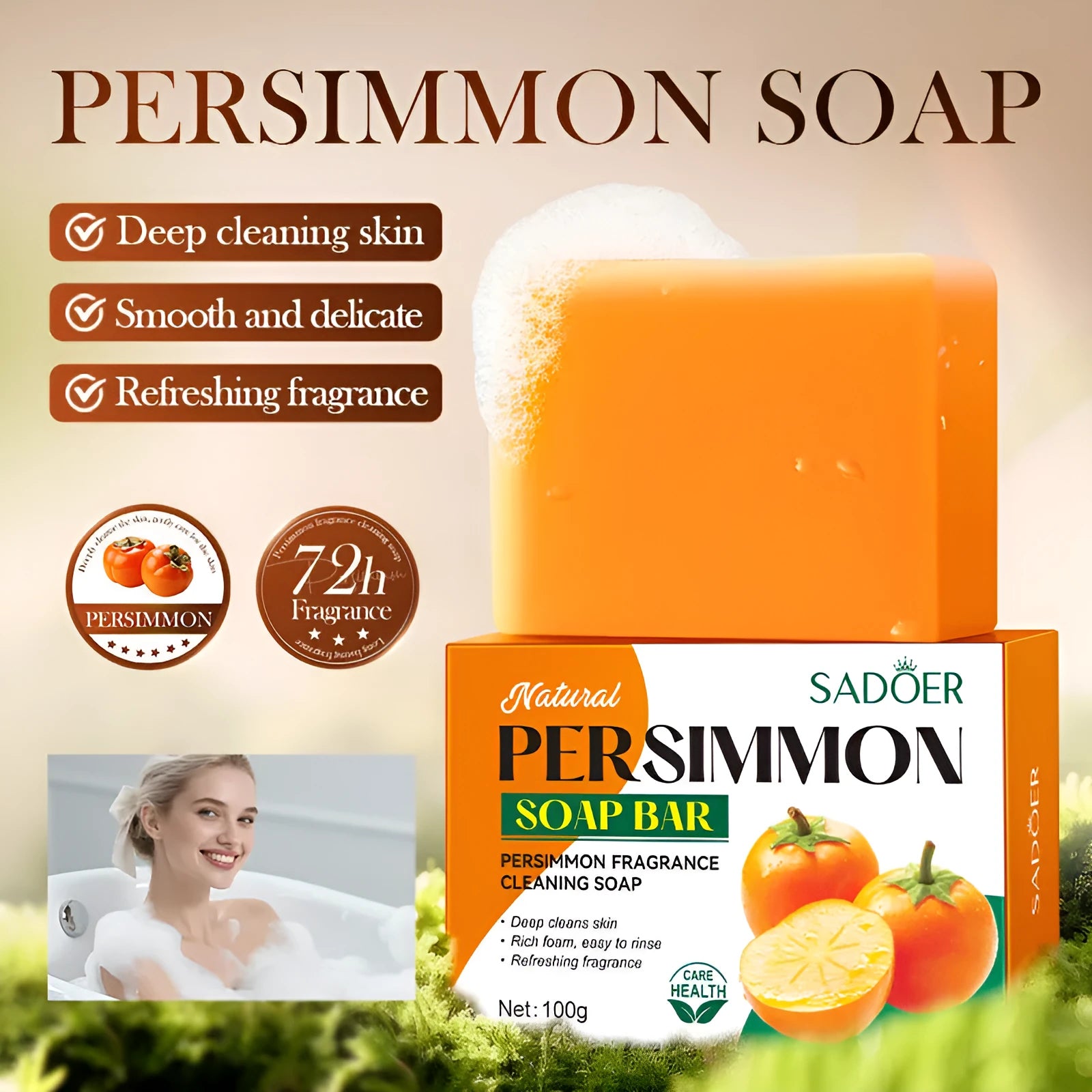 Universal Persimmon Fragrance Cleaning Soap 100g bar on neutral background