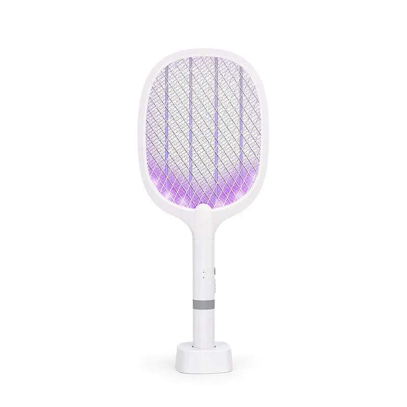 Black rechargeable electric mosquito swatter with an ABS plastic shell on a white background.