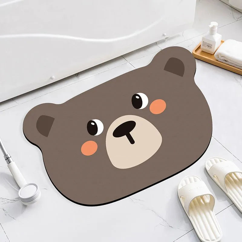 Cartoon animal diatom absorbent non-slip bathroom mat in alien shape.