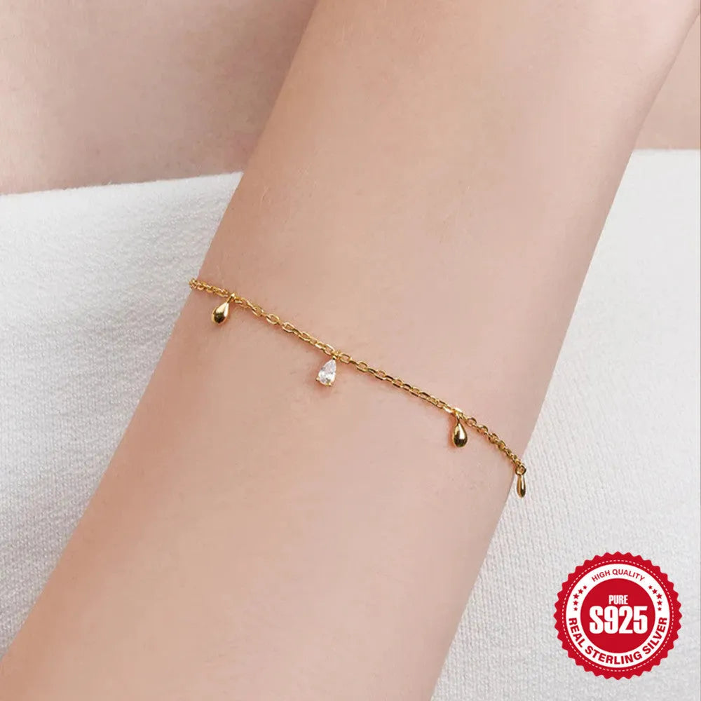 S925 sterling silver water drop diamond pendant bracelet with gold plating