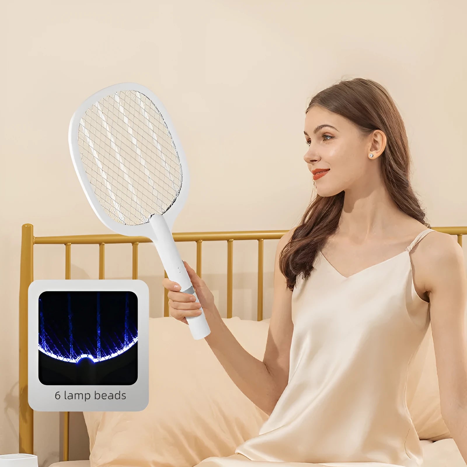Black rechargeable electric mosquito swatter with an ABS plastic shell on a white background.