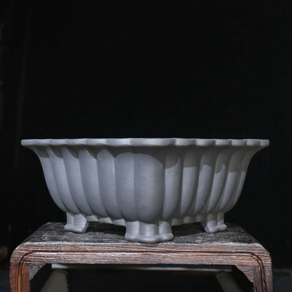 Square purple sand ceramic bonsai pot with classical design for desktop plant display