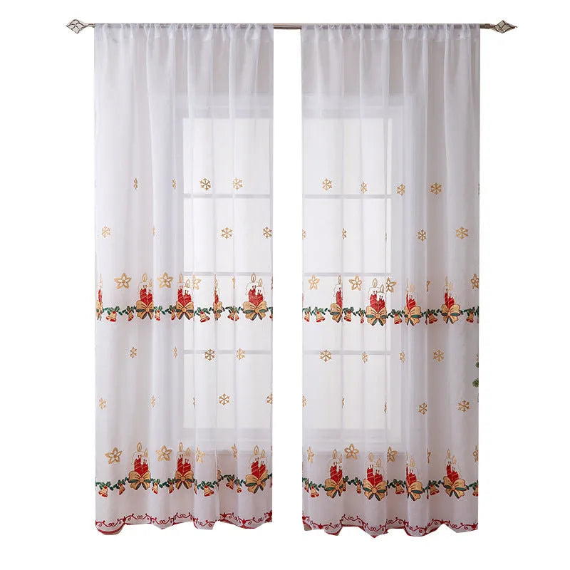 American Christmas curtain pair with embroidered snowflake design in semi-sunshade polyester fabric