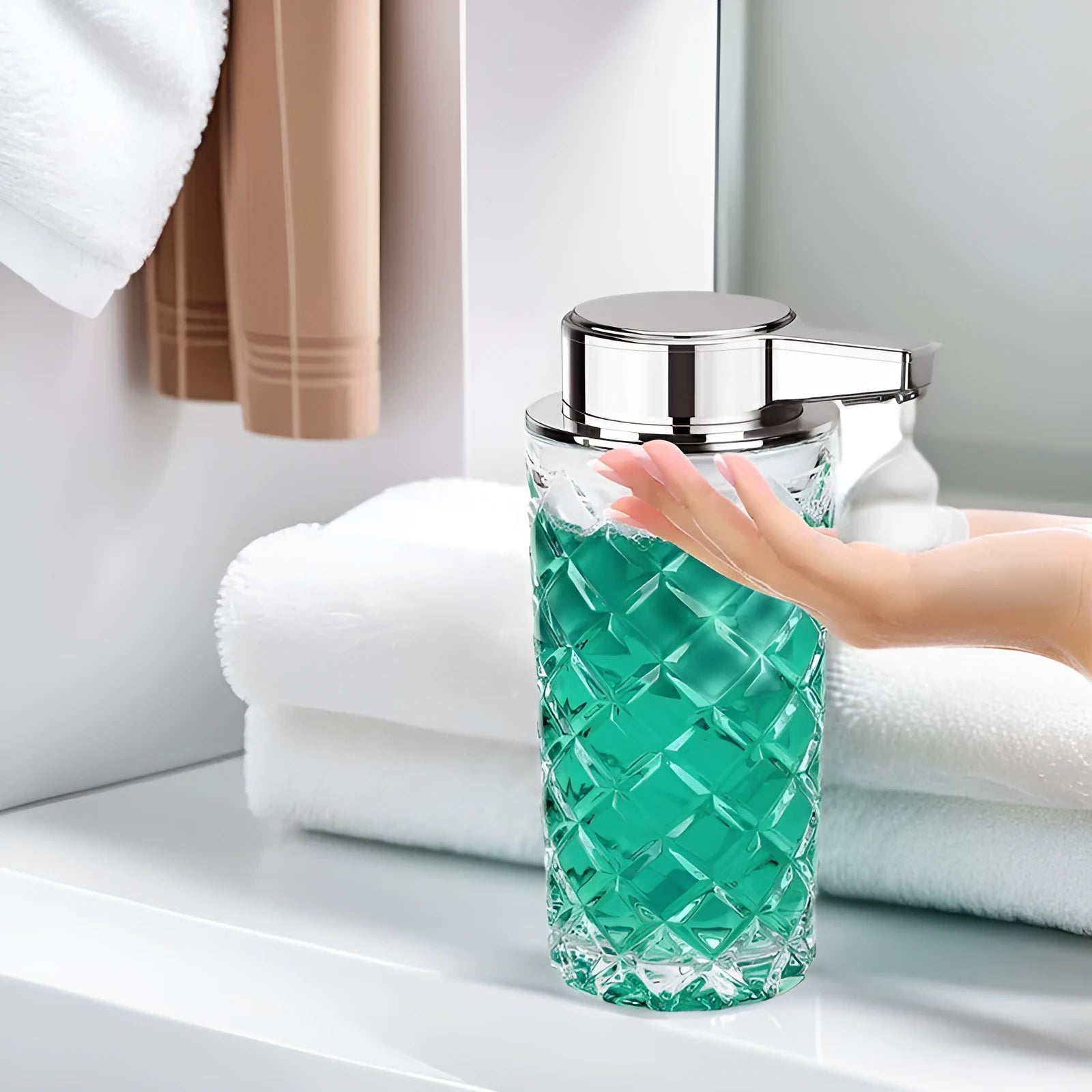 Automatic sensor soap dispenser with silver plated PET shell and USB Type-C charging port