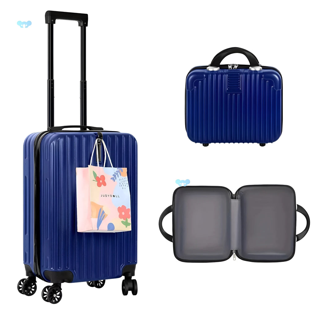 A set of two aluminium alloy travel trunks in towel colour, showing 14 inch and 20 inch sizes.
