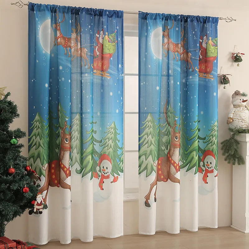 American-style rectangular polyester curtain with Christmas printed designs in red and blue colour options