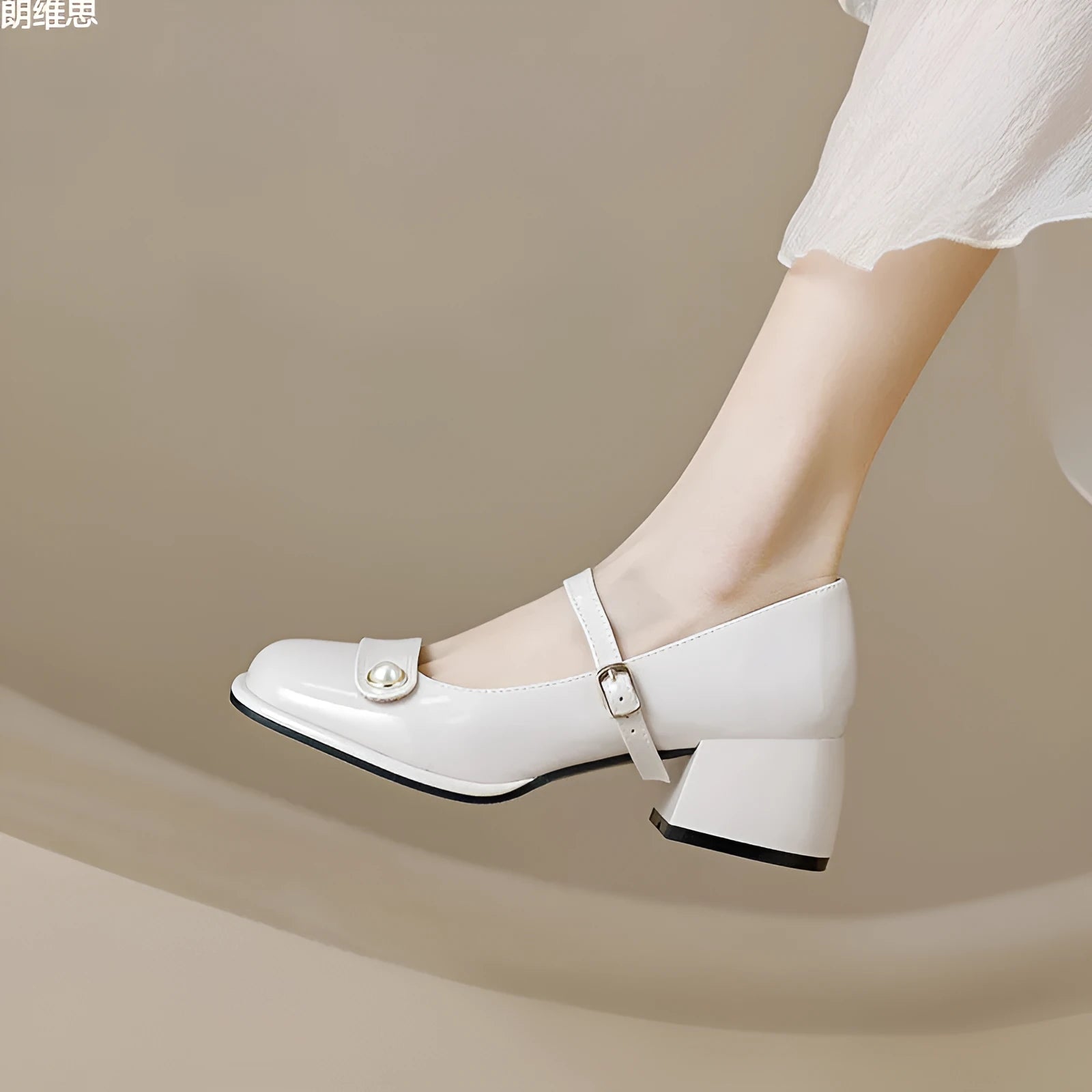French style chunky heel hiking pumps with patent leather upper and buckle fastening in three colour options