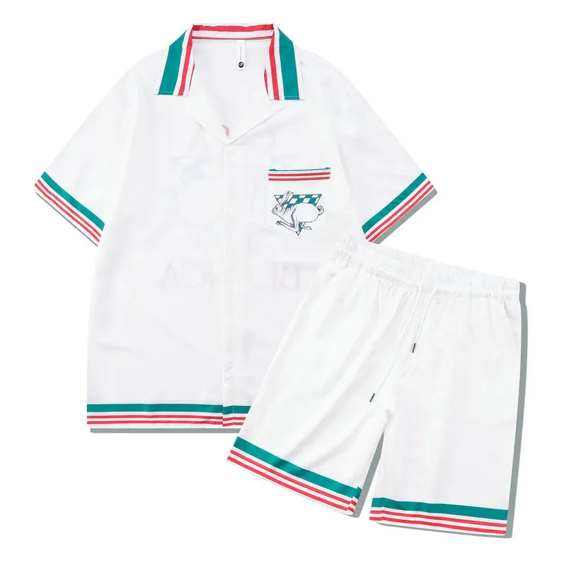 Beach plaid print shirt and trousers outfit set in European style for teenage summer wear