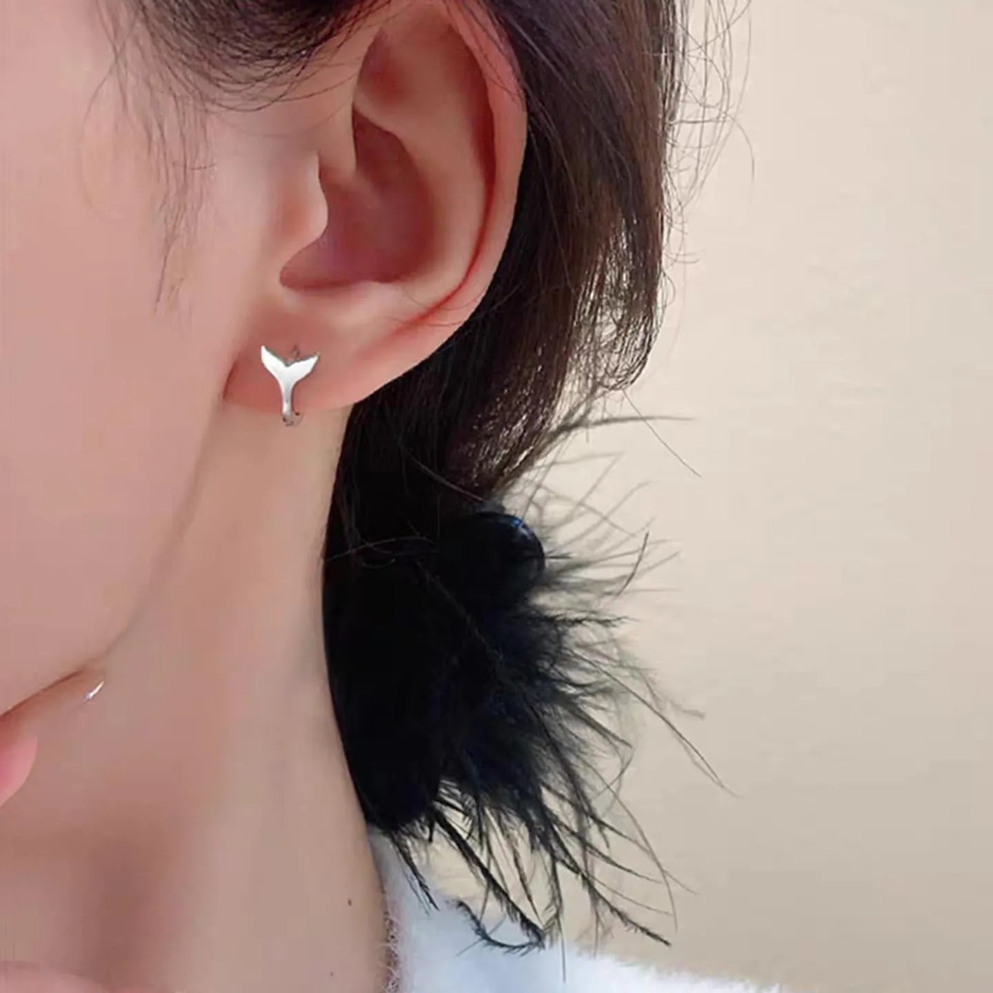 Women's fishtail design copper earrings in white gold or yellow gold electroplated finish