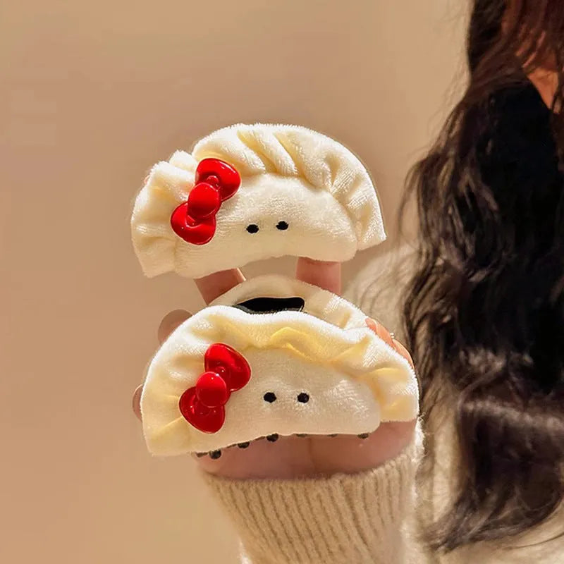 Plush bowknot dumpling grip hair barrette for women with bow detail