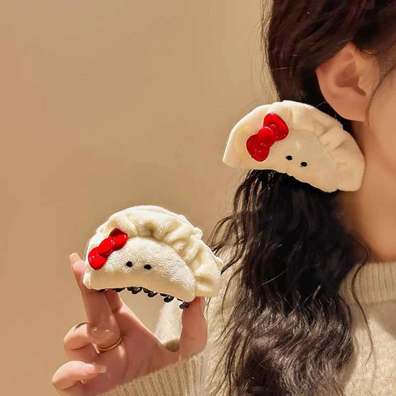 Plush bowknot dumpling grip hair barrette for women with bow detail
