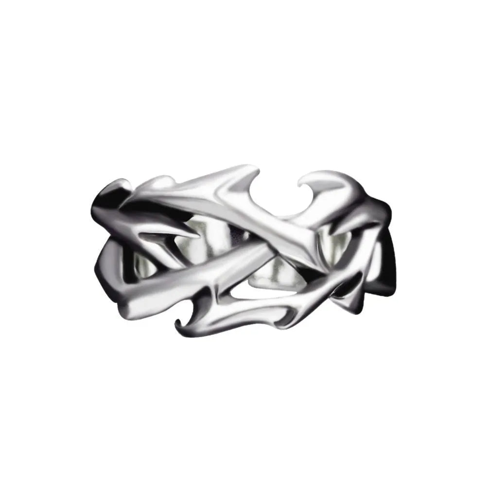 Copper geometric thorn flower ring with adjustable opening in colour J2150 thorns