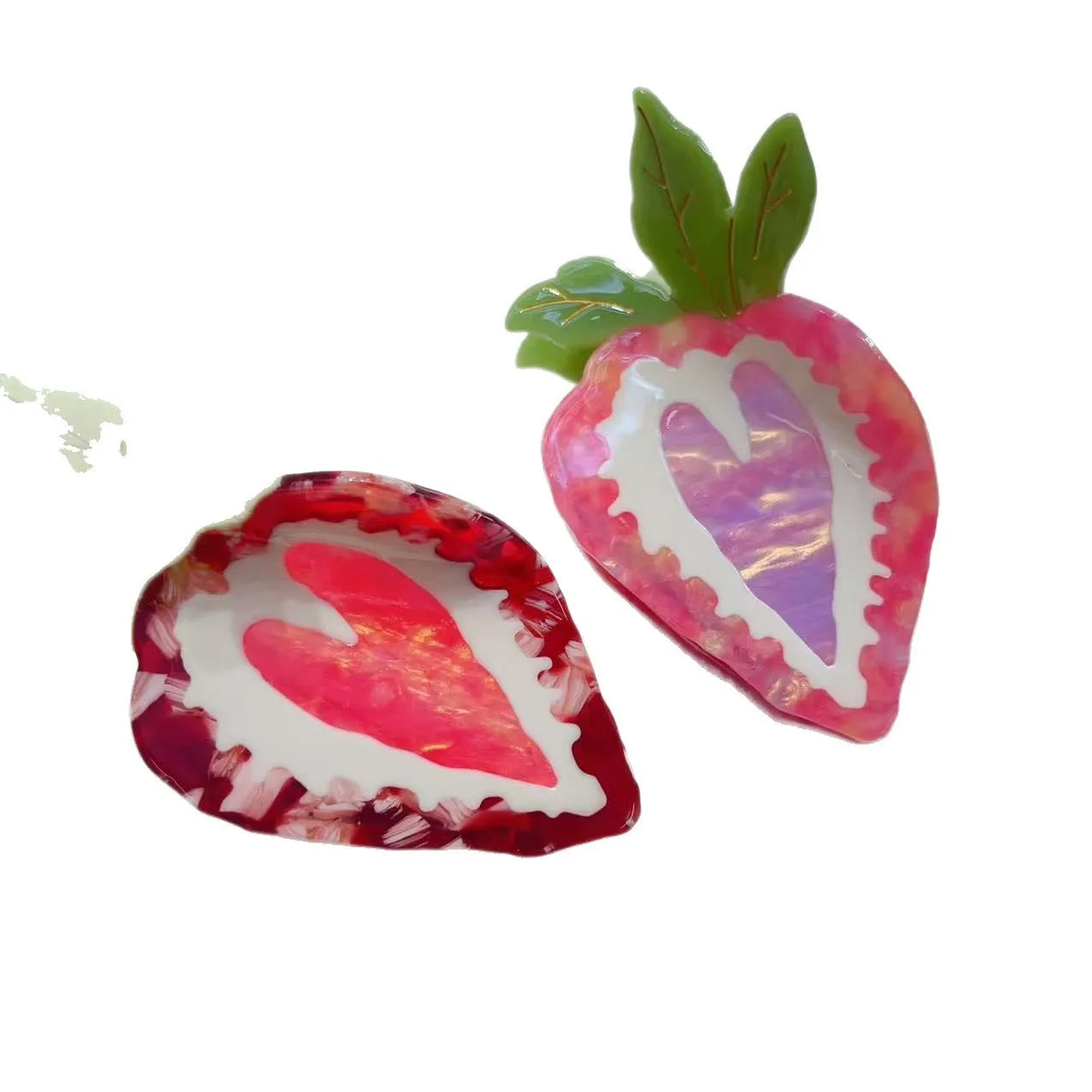 Manual craft strawberry hairpin for girls in pastoral style, available in pink and red colours.