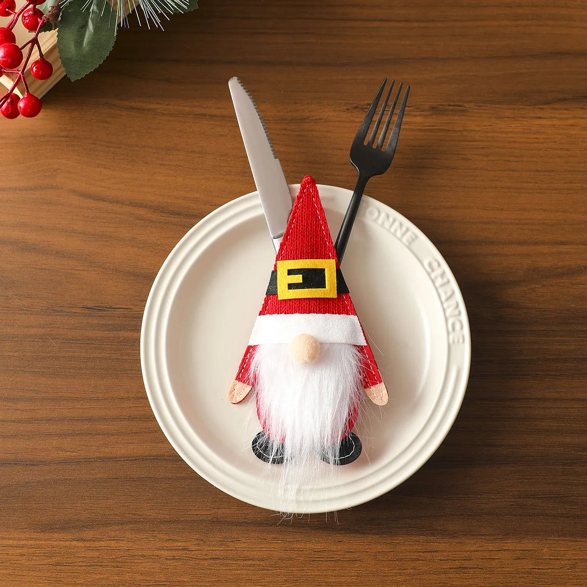 Christmas felt knife and fork cover in antlers design, 17.5 x 10 cm cloth tableware decoration