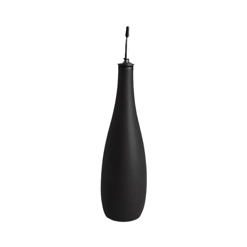 Ceramic oil pot with funnel attachment and brush in black, coffee brown, or white colour
