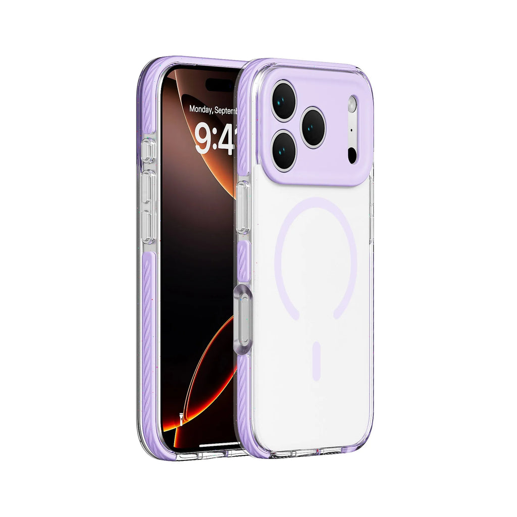 Clear magnetic protective iPhone case shown in Sweet Blue colour on an iPhone.