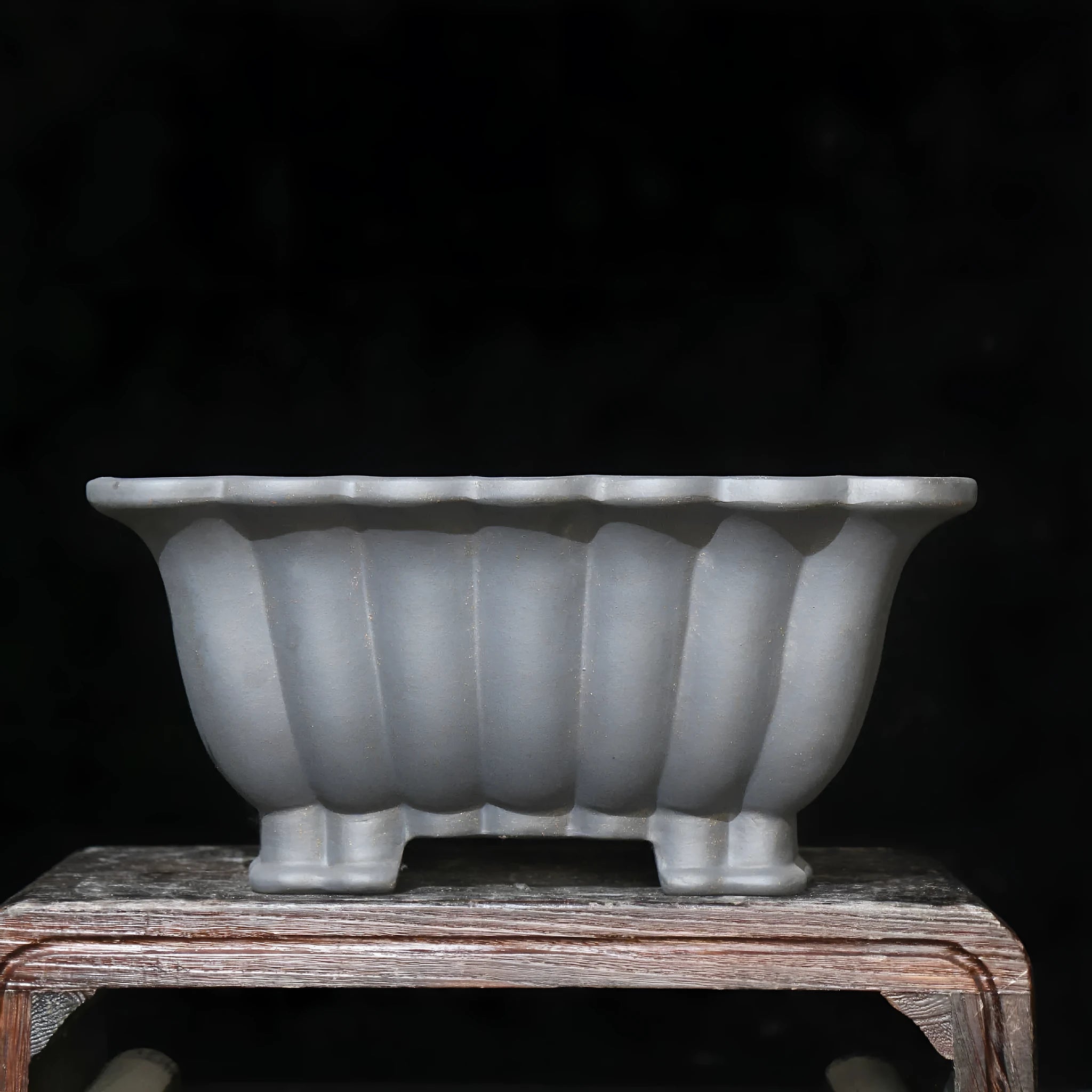 Square purple sand ceramic bonsai pot with classical design for desktop plant display