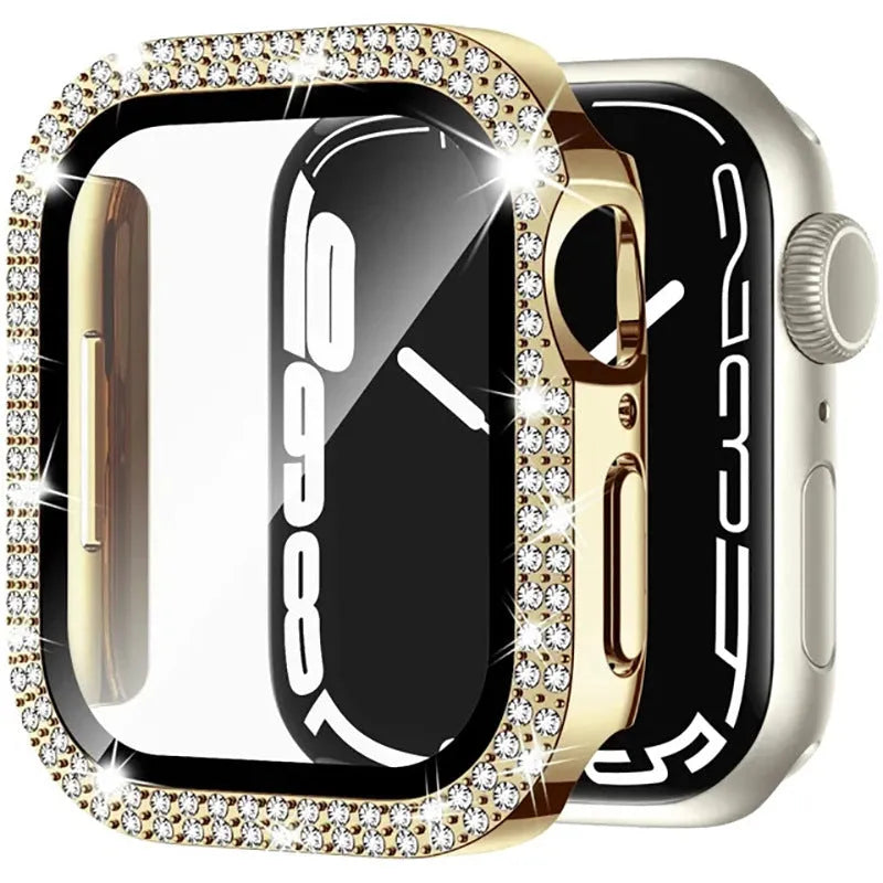 Apple Watch protective case with full frame and tempered glass screen in rose gold colour