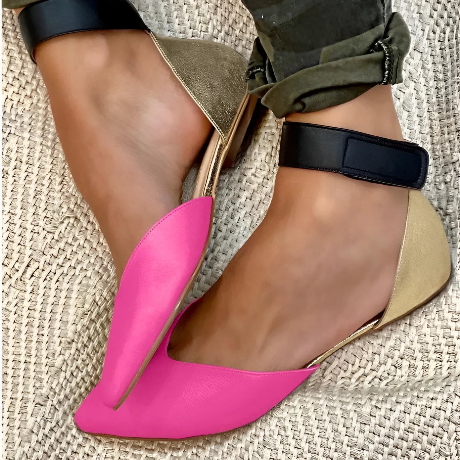 Women's fashion sandals with hollowed pattern, Velcro closure, and flat heel in choice of colours