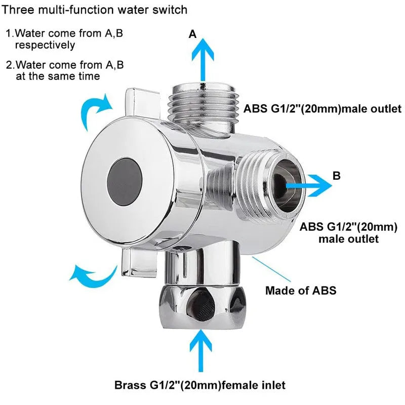 Copper shower water distributor with optional plastic or copper ball joint for multi-head installations.
