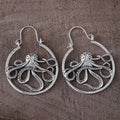 Vintage octopus earrings in antique silver zinc alloy with detailed tentacle design