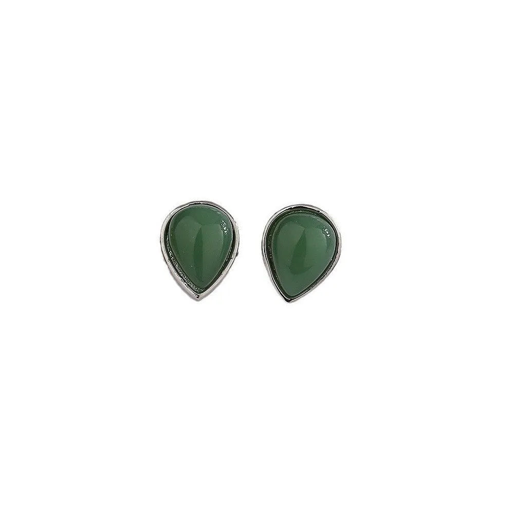 New Chinese style water drop ear studs in white gold colour on copper base for women