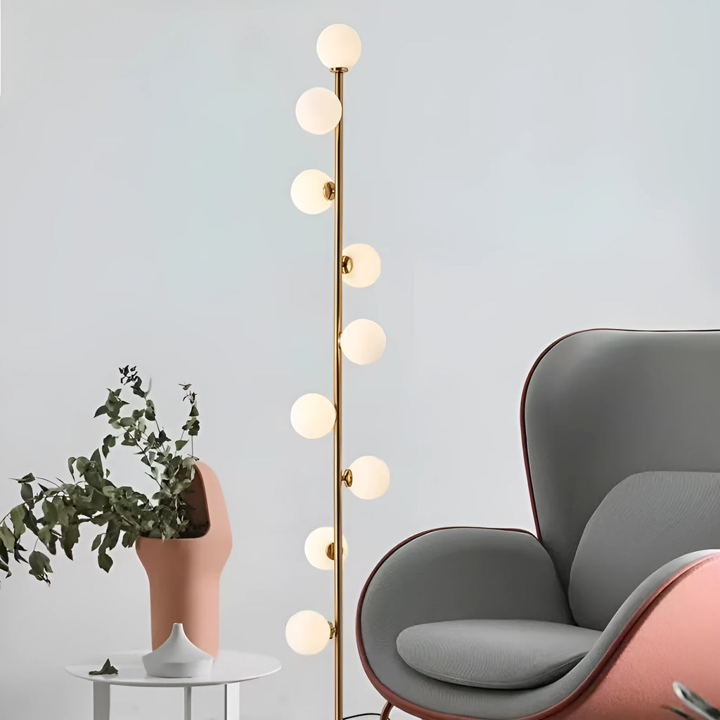 Modern Nordic-style floor lamp with wrought iron and glass construction, standing 154cm tall.