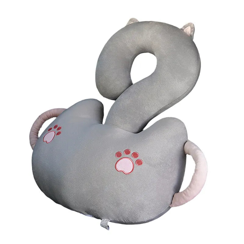 Square 65cm cartoon cushion with a question mark animal hug pattern in various colours like capybara, cat, and dinosaur.