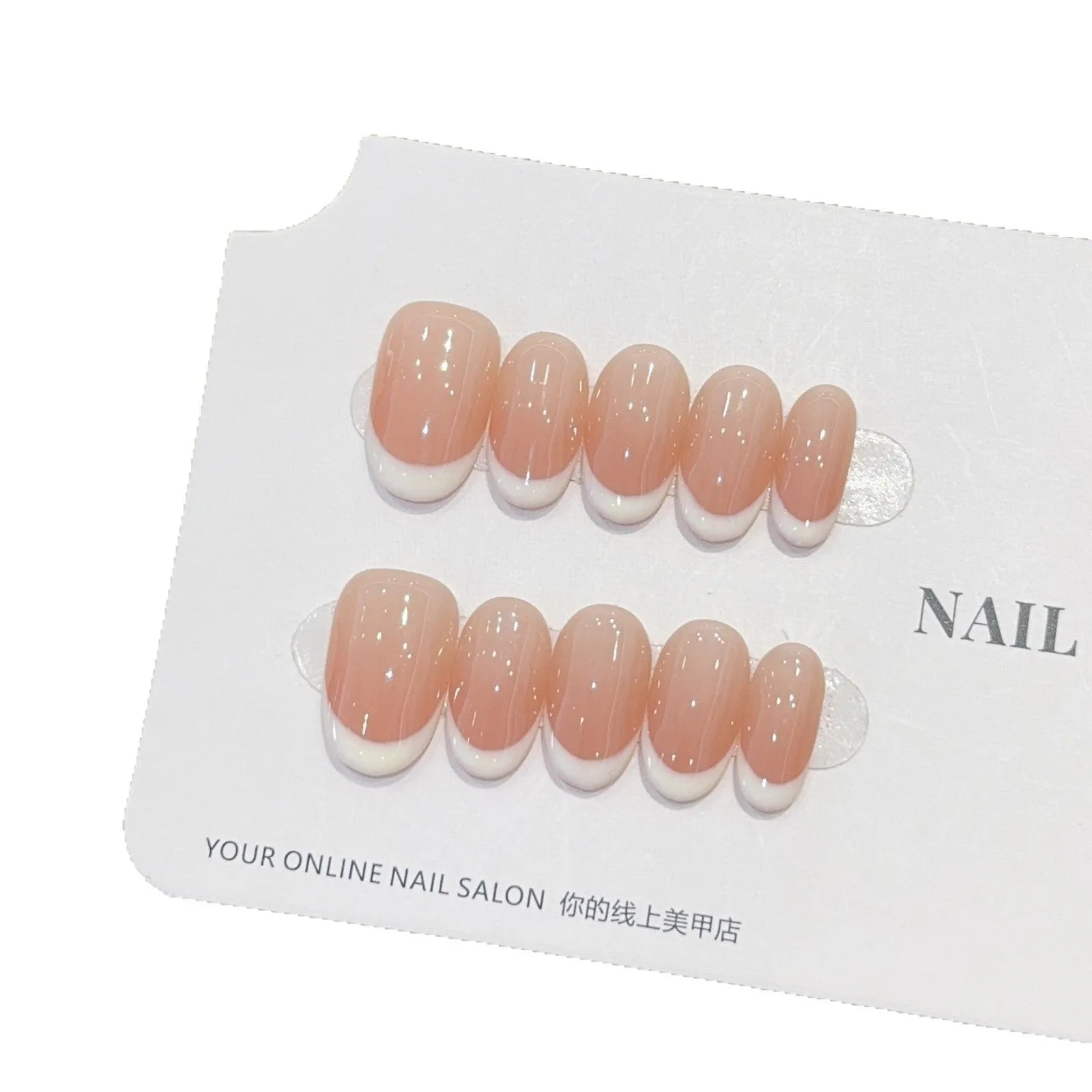 Baramine French style handmade nail tips in plaid pattern, short almond shape, plastic construction