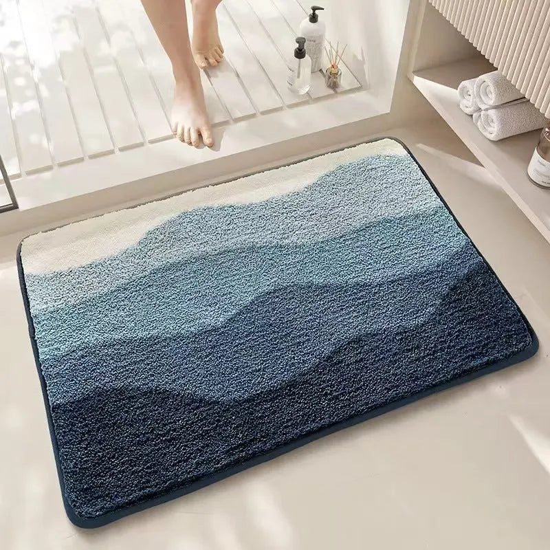 Square rainbow print polyester carpet mat with plastic bottom in Sky Sea colour.