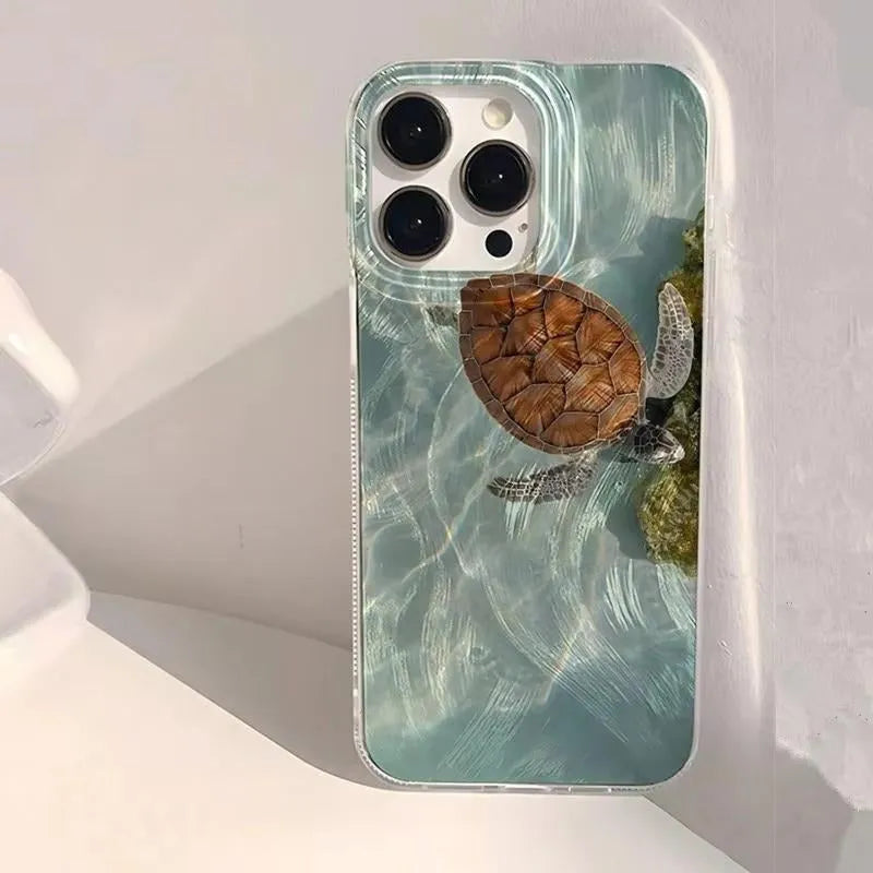 Hard PC starfish turtle phone case for Apple iPhone models showing colourful print and slim fit
