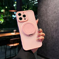 Transparent frosted magnetic suction pivot phone case for iPhone, shown in light purple colour.