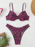 Women's leopard point bikini swimsuit in a backless brief style, shown in brown mixed colour.