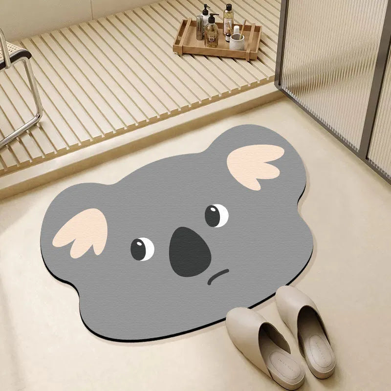 Cartoon animal diatom absorbent non-slip bathroom mat in alien shape.