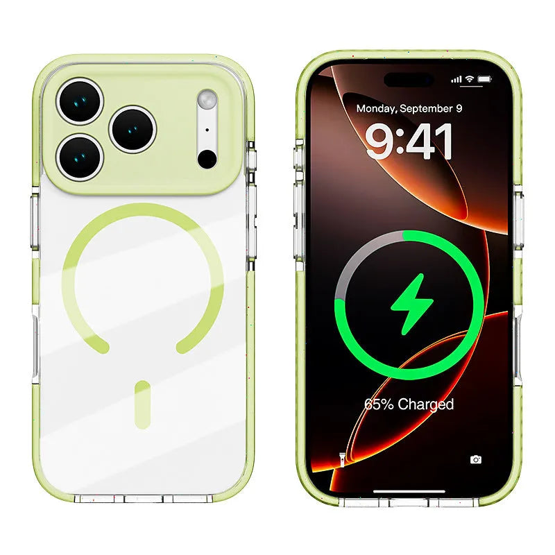 Clear magnetic protective iPhone case shown in Sweet Blue colour on an iPhone.