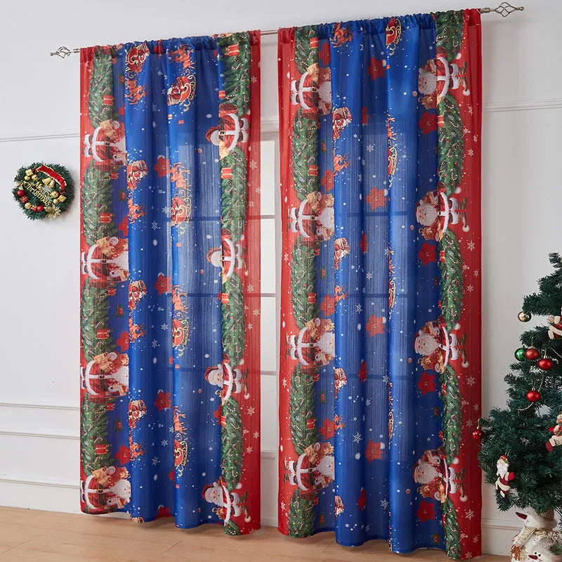 American-style rectangular polyester curtain with Christmas printed designs in red and blue colour options