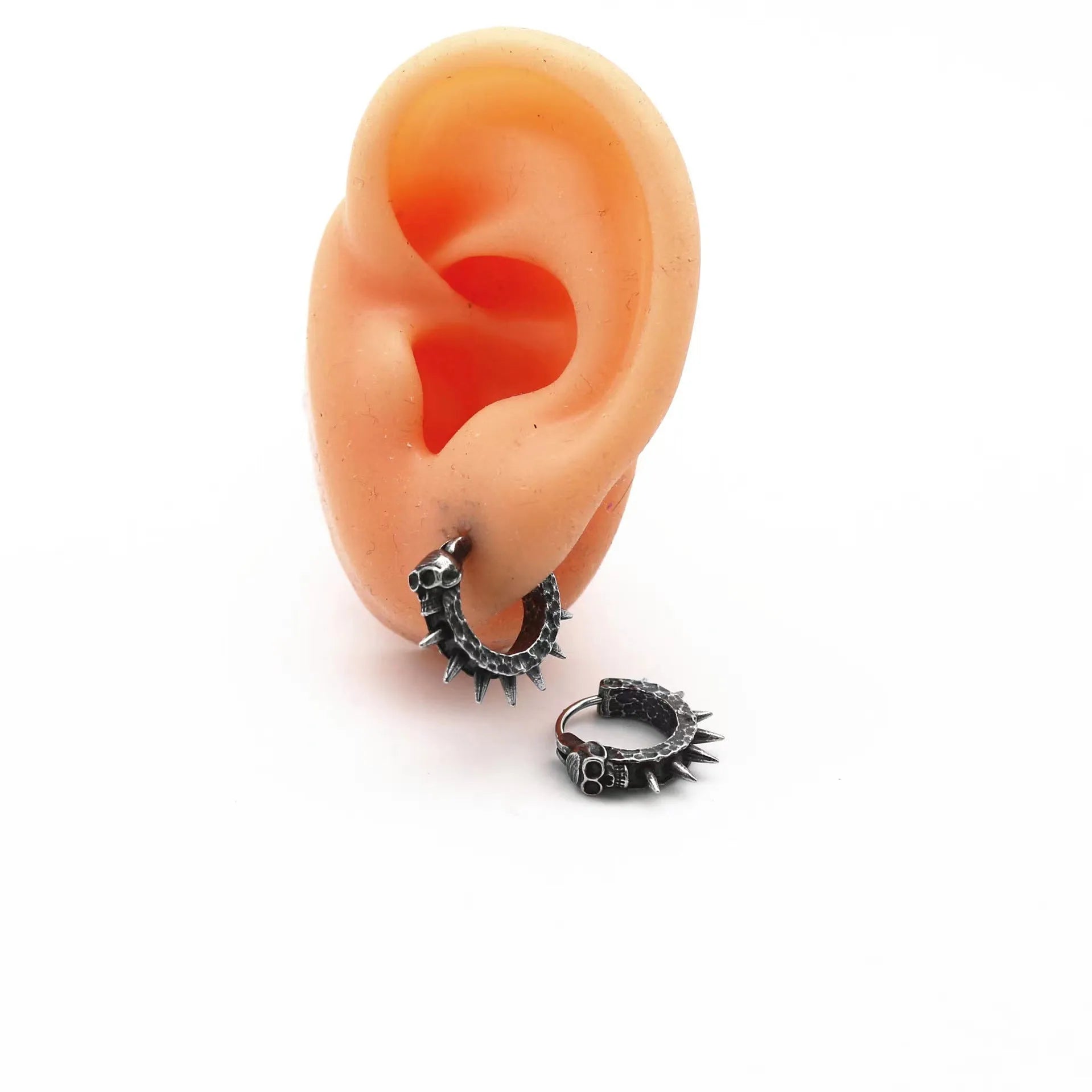 Alloy geometric motorcycle earrings with punk styling and retro black finish