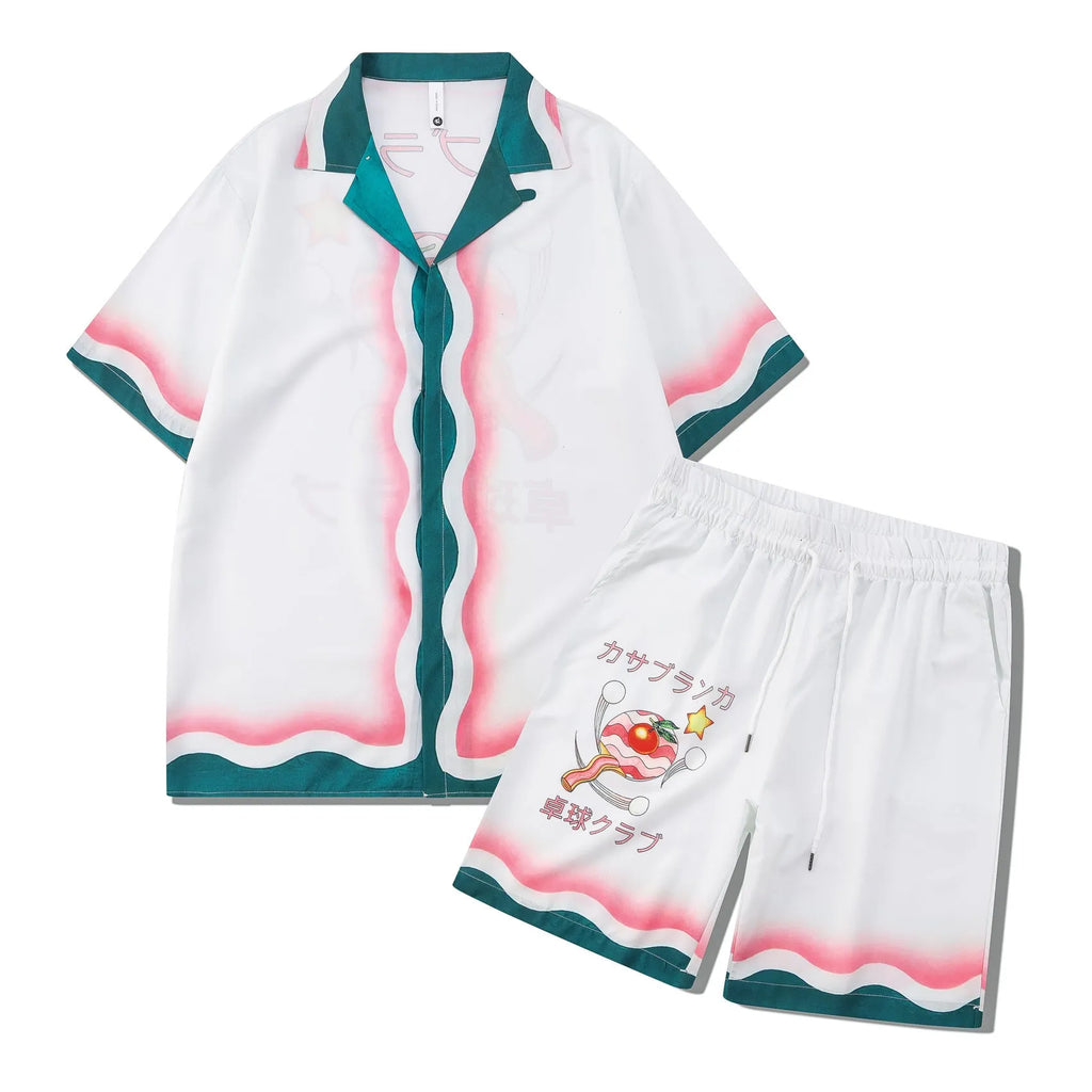 Beach plaid print shirt and trousers outfit set in European style for teenage summer wear